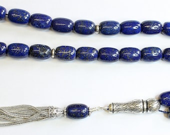 Luxury Prayer Beads Tesbih AAA Barrel Lapis Lazuli & Sterling -Top Quality- Collector's