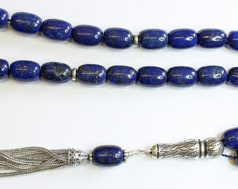 Luxury Prayer Beads Tesbih AAA Barrel Lapis Lazuli & Sterling -Top Quality- Collector's