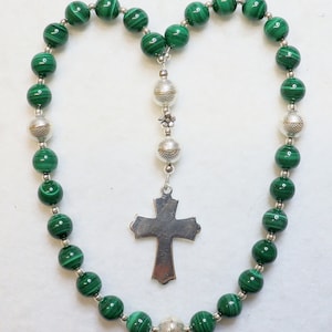 Anglican Episcopal Rosary Prayer Beads Malachite and Sterling Silver