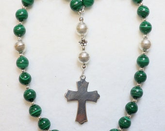 Anglican Episcopal Rosary Prayer Beads Malachite and Sterling Silver