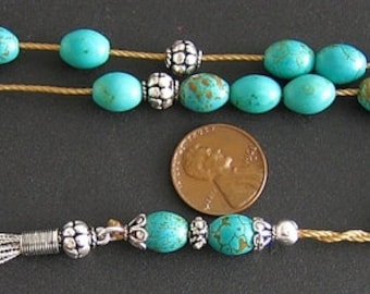 Greek Komboloi Worry Beads Teal with Gold Matrix Turquoise and Sterling Silver