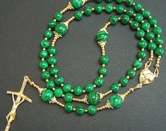 Catholic Rosary Prayer Beads Malachite & Vermeil