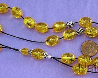 Greek Komboloi Oval Amber Colored Resin With Insects in each Bead and Sterling Silver