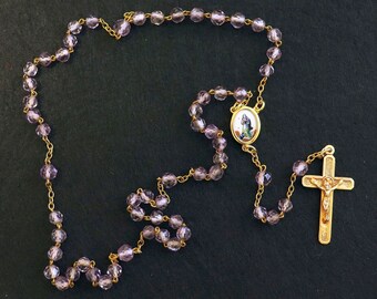 1930's Rare 18K. Solid Gold and Amethyst Rosary Our Lady of the Immaculate Conception