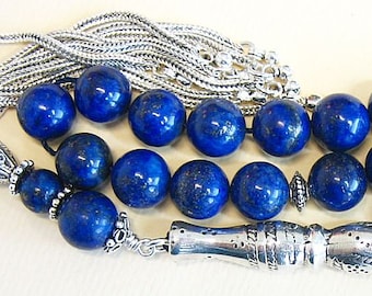 Luxury Prayer Beads Tesbih AA Grade Lapis & Sterling Silver -Top quality - Collector's