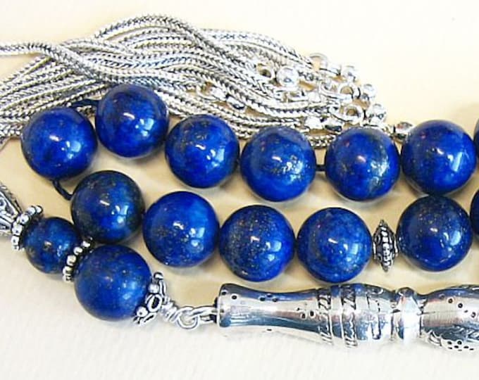 Featured listing image: Luxury Prayer Beads Tesbih AA Grade Lapis & Sterling Silver -Top quality - Collector's