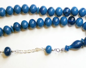 Prayer Beads Tesbih Marbled Blue Black Modern Catalin & Sterling Silver