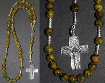 Catholic Rosary Dragon Veins Agate & Sterling Silver - Hand Made