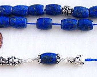 Greek Komboloi Worry Beads Exceptional Barrel LAPIS LAZULI  and Sterling Silver- Collector's