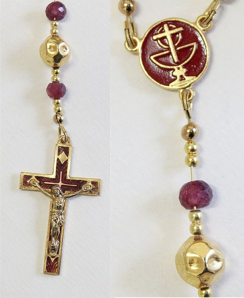 One Decade Ruby Catholic One Decade Rosary Chaplet Black Agate Ruby Enamel - Etsy