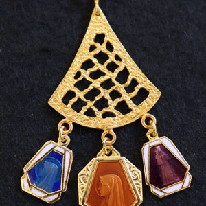 Vermeil Chandelier Pendant with 3 Vintage Rare Religious Enameled Medals - Chain Optional