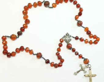 Early 20th Cent. Genuine Hand Faceted Baltic Amber & Sterling Silver Catholic Rosary w reliquary Cross - Rare