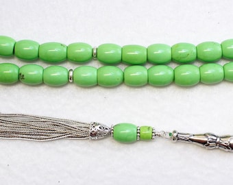 Luxury Prayer Beads Tesbih Lime Turquoise & Sterling -Top Quality- Collector's