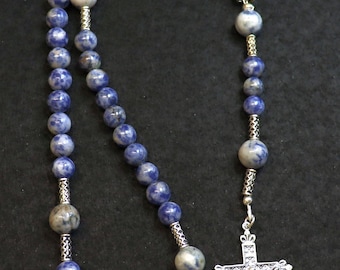 Catholic Rosary Prayer Beads Denim Sodalite & Sterling Silver