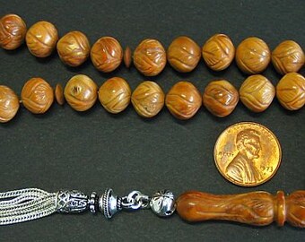 Prayer Worry Beads Tesbih Rosary : Kuka by Egyptian Master carver - with Sterling -  Collector's item