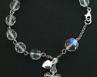 Catholic Rosary Bracelet Vintage Bohemian Crystal and Sterling Silver