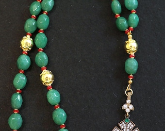 Beaded Chotki, Komboskini, Genuine Emerald and Ruby  w Vermeil Metal Parts - Unique and impressive ORTHODOX Rosary with Special Cross