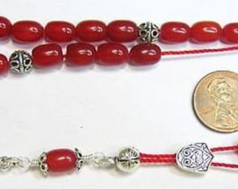 Greek Komboloi Worry Beads Red Rubilite And Sterling Silver