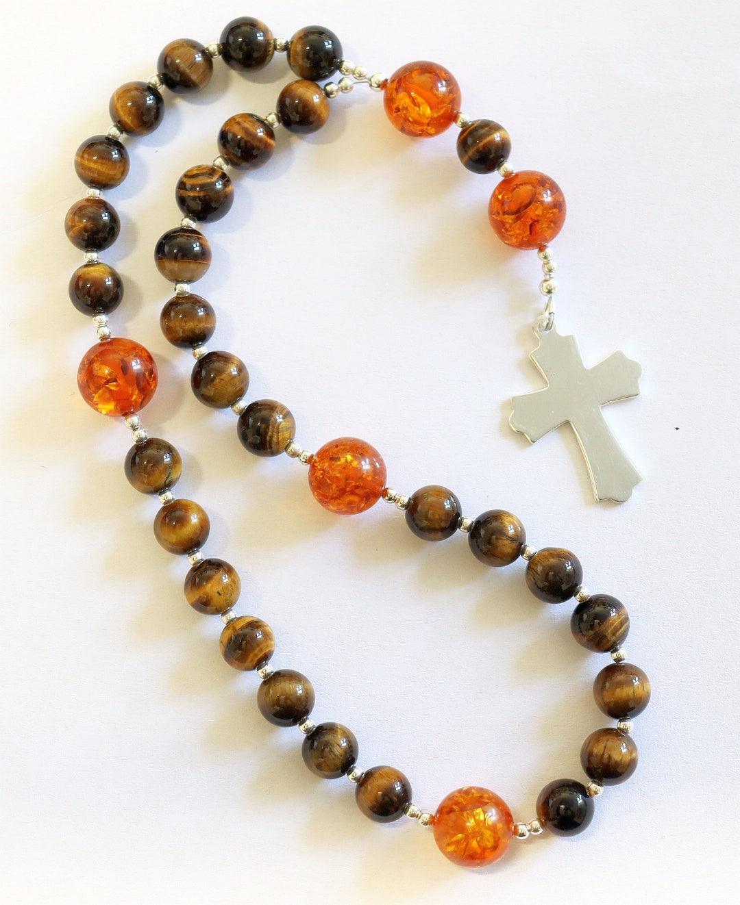 Anglican Episcopal Rosary Prayer Beads Tiger Eye, Amber and Sterling ...
