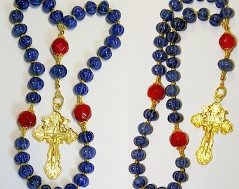 Beaded CHOTKI or KOMBOSKINI : Genuine Ruby, Sapphire and Vermeil  - Russian and Greek ORTHODOX Rosary. Beaded Tchotki Byzantine Rosary