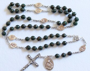 Early 20th Cent. Rare Rosary of our Lady of 7 Sorrows, Bloodstone and Sterling Silver