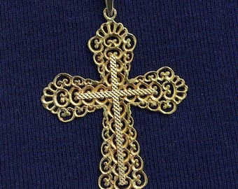 1930's French Solid 18K Gold Open Work Cross Pendant Medal Seldom Seen