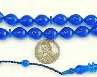 Prayer Worry  Beads Tesbih BLUE Turkish Amber Catalin - SUPERIOR CARVING