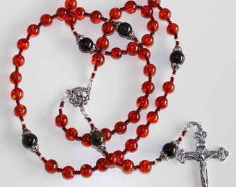 Important Catholic Rosary Prayer Beads Gebestkette Genuine Baltic Cognac Amber & Sterling Silver - Wearable