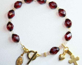 Catholic Rosary Bracelet Rare Diamond 1930's Cherry Bakelite & Vermeil- TESTED XXR