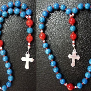 MINI Anglican Episcopal Rosary Prayer Beads Turquoise, Red Coral and Sterling Silver