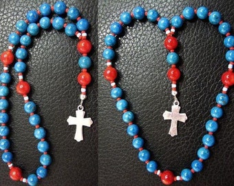 MINI Anglican Episcopal Rosary Prayer Beads Turquoise, Red Coral and Sterling Silver