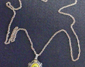 XIXth Century Gold and Sterling Medal Pendant of Hand Painted Miniature of St. Therese with Sterling Chain - EXCEPTIONAL