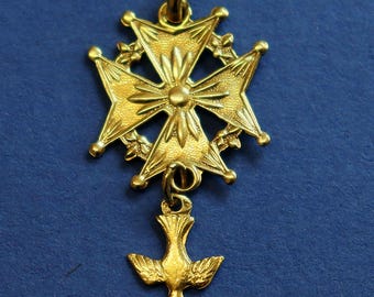 18K Huguenot Cross Vintage Pendant Medal Exquisite Detail - Pristine condition.