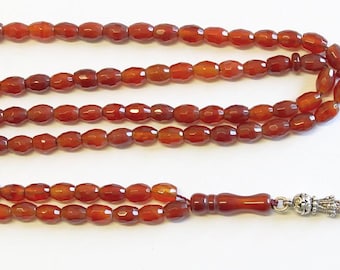 Islamic Prayer Beads Tesbih Gebetskette 99 Beads Faceted Carnelian & Sterling Silver