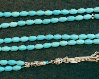 Islamic Prayer Beads Gebetskette 99 A Grade Turquoise & Sterling Silver