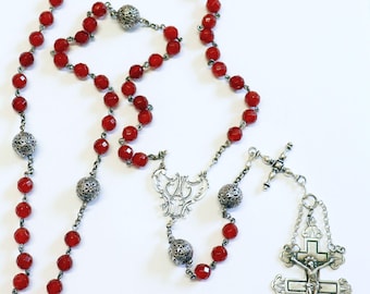 Early 20th Cent. Antique Sterling & Carnelian Lorraine Catholic Rosary XX Rarity