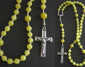 Catholic First Communion Rosary Prayer Beads Green Jade & Sterling Silver