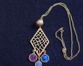 Vermeil Chandelier Pendant with 3 Vintage Rare Religious Enameled Medals - Chain Optional