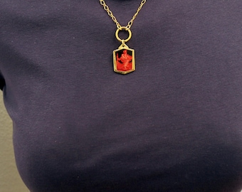 Saint Christopher Pendant Vintage Gold Plated and Enameled w Vermeil Chain and Extender