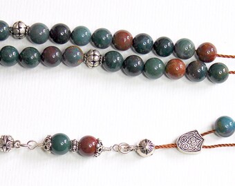 Greek Komboloi Worry Beads Bloodstone and Sterling Silver