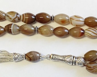 Luxury Prayer Beads Tesbih AA Botswana Agate & Sterling Silver - Top Quality - Collector's