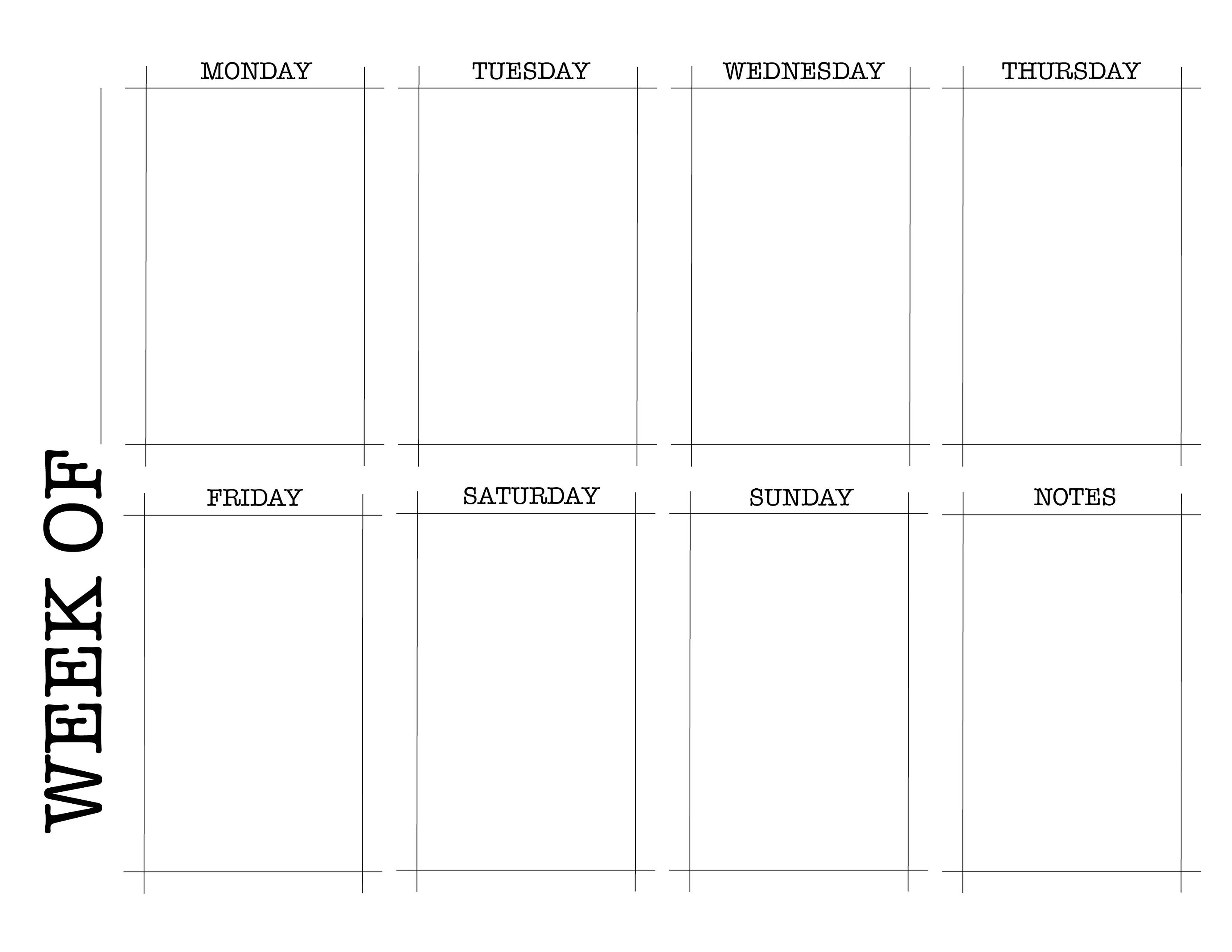 Weekly Calendar Printable Classic Black and White - Etsy