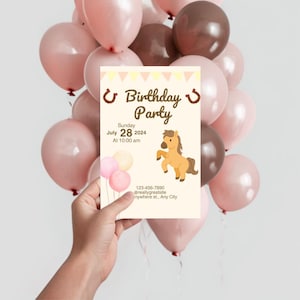 Editable little pony invitation, little pony invitation, digital template, canva template.