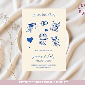 Bearbeitbar Save the Date Vorlage | Hochzeit Save the Date Karte | Sofortdownload |  Illustratives Romantisches Design | DIY druckbare Einladung