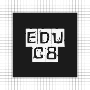 May include: Black and white graphic design with the text "EDU C8" on a black background.