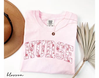 Comfort Colors® Floral Nurse Shirt, Pink RN Tee, Nursing School Gift, Cute Nurse Appreciation Shirt, Nurse Graduation Gift, Nurse Week Shirt