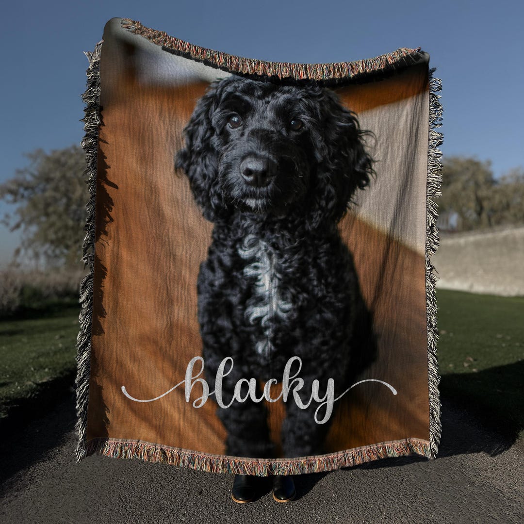 Personalized Pet Woven Blanket With Text, Custom Dog Photo Blanket, Dog ...