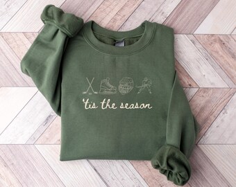 Tis The Season Hockey Sweatshirt, Hockey Mom Crewneck, Ice Hockey Gift For Women, Game Day Sports Mama Sweater, Hockey Player Coach Gifts