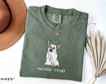 Spooky Corgi Halloween Shirt, Ghost Dog Halloween Shirt, Corgi Shirt, Retro Halloween Shirt, Dog Lover Gift, Dog Mom Gift, Womens Halloween
