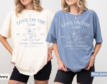 Custom Love On The Lake Bachelorette Shirt, Personalized Lake Bach Party Tee, Lake Bride Mountain Camping Bach Shirt, Hiking Bride Trip Tee